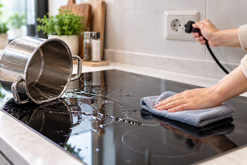 Nước tràn vào bếp từ: Ngắt điện và xử lý an toàn