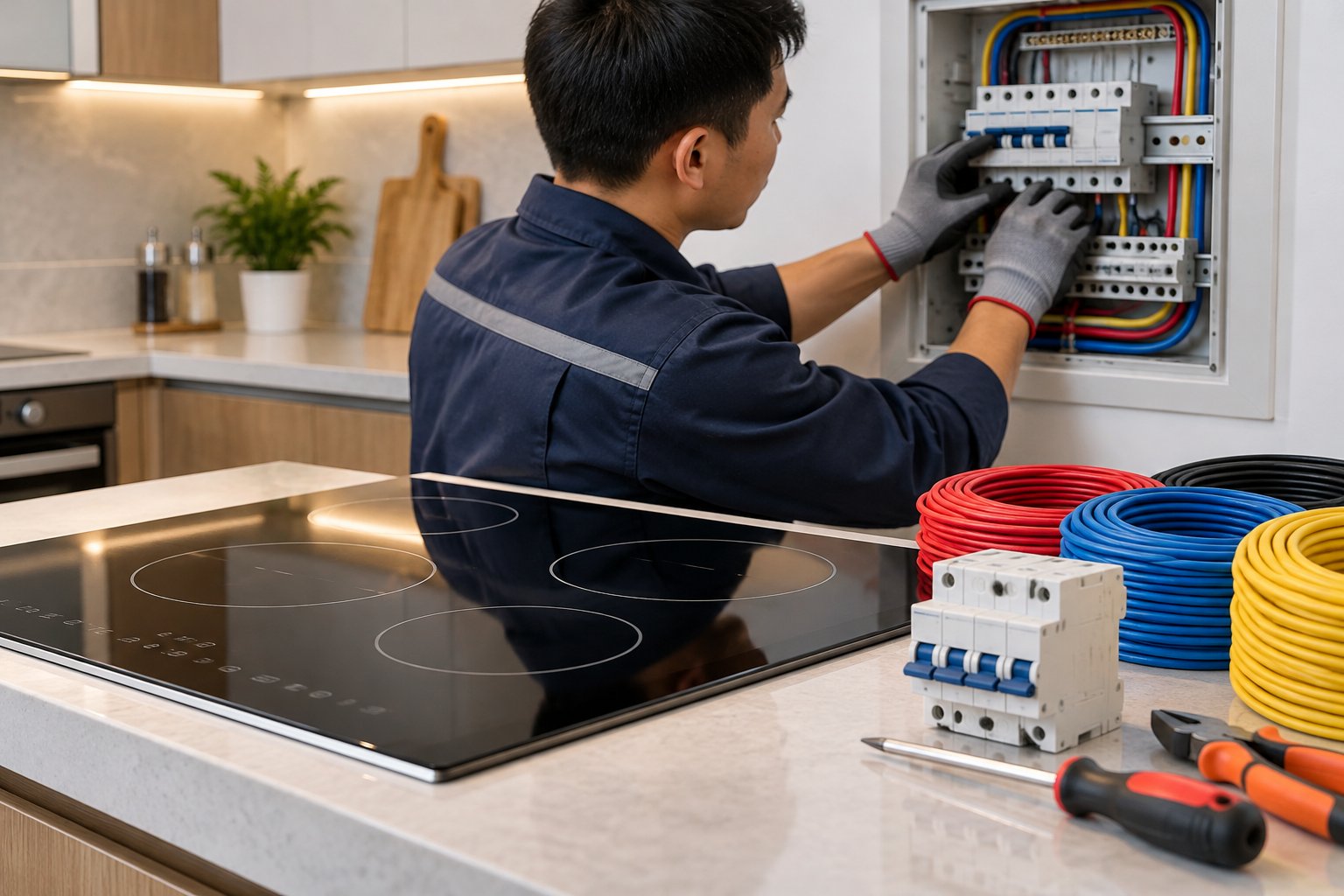Bếp từ cần dây điện và aptomat thế nào? 1 Bếp từ cần dây điện và aptomat thế nào?