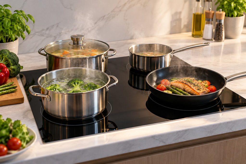 Bếp từ tự giảm công suất khi nấu nhiều vùng